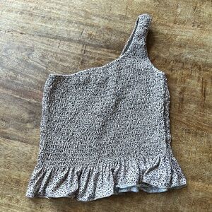 One-Shoulder Ruffle Hem Top - Cheetah Print